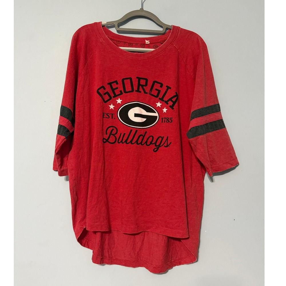 Georgia Bulldogs Women's 2X Red High Low Graphic T-Shirt NCAA Raglan 2266